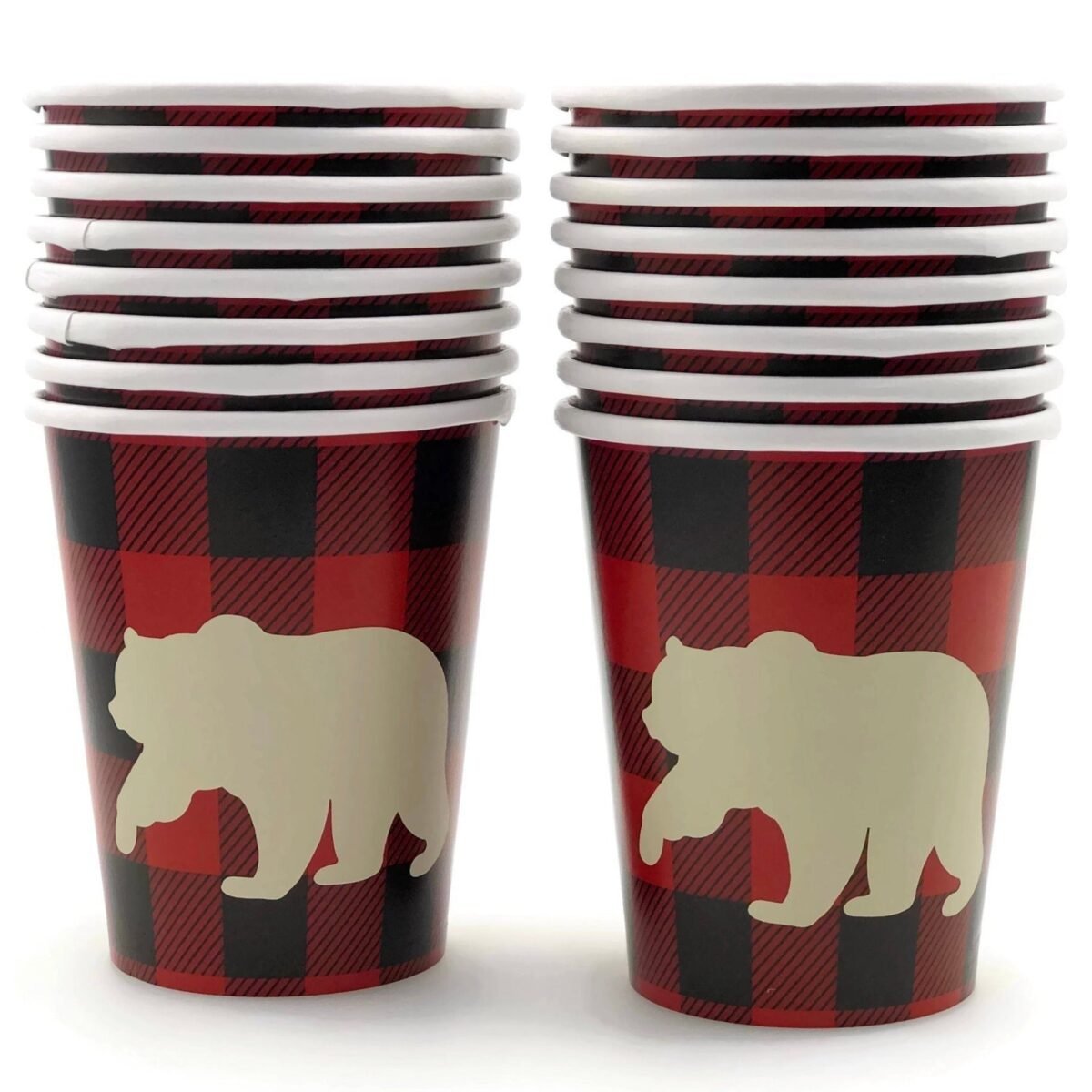 16 Buffalo Plaid Bear Party Cups
