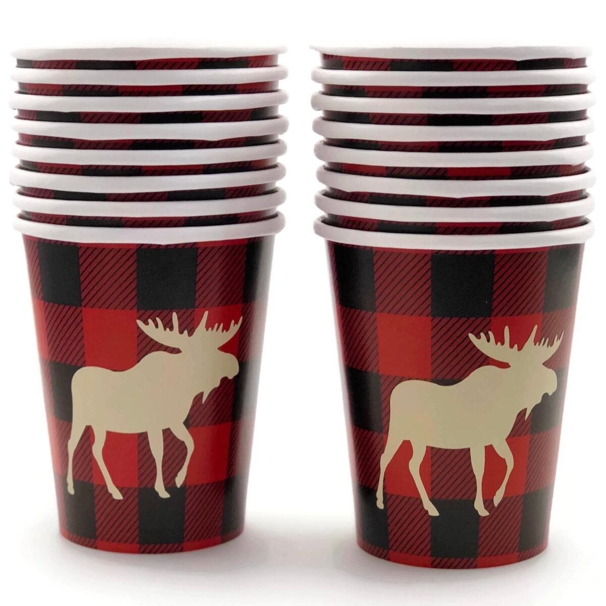 16 Moose Buffalo Plaid Party Cups