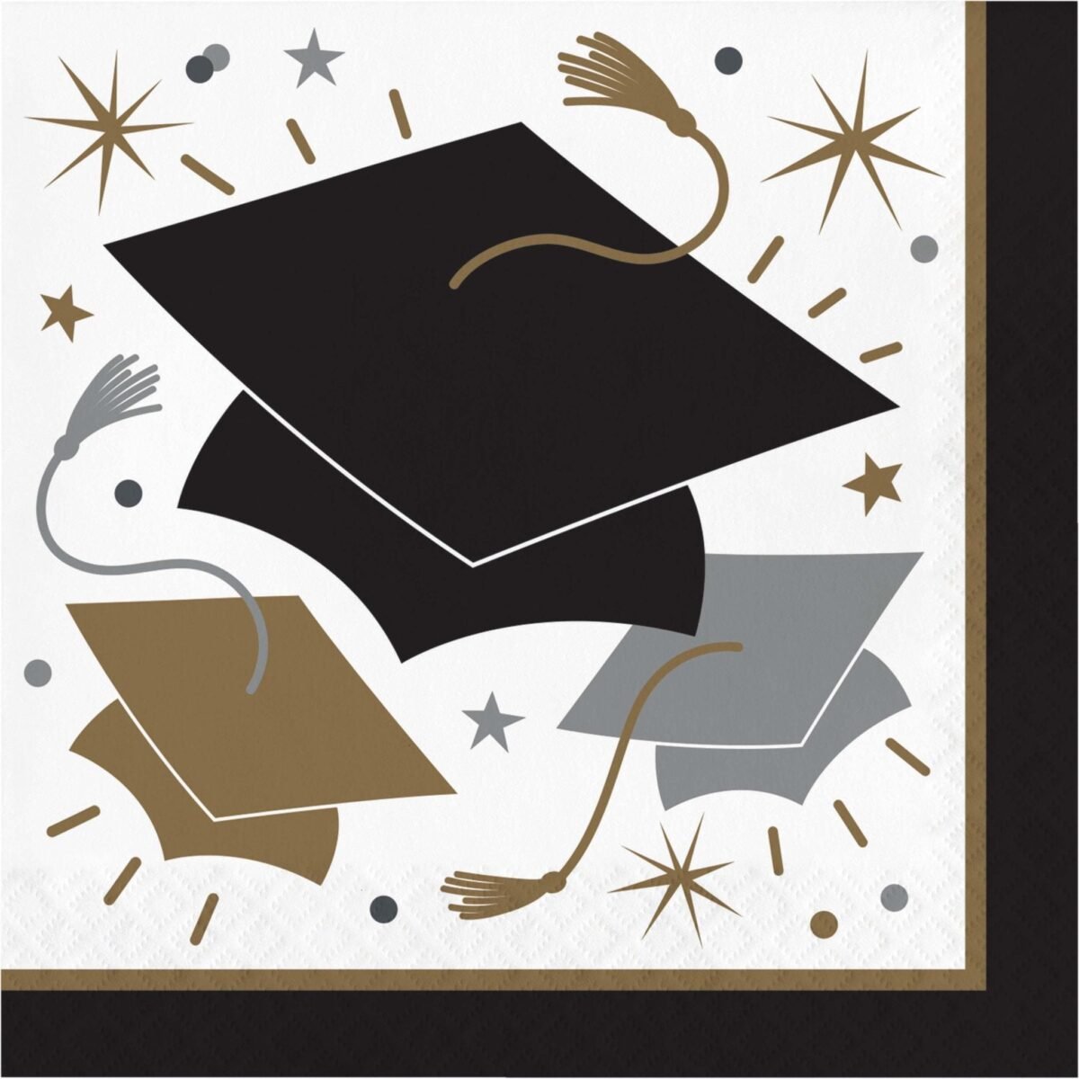 16ct Black Gold Caps Luncheon Napkins