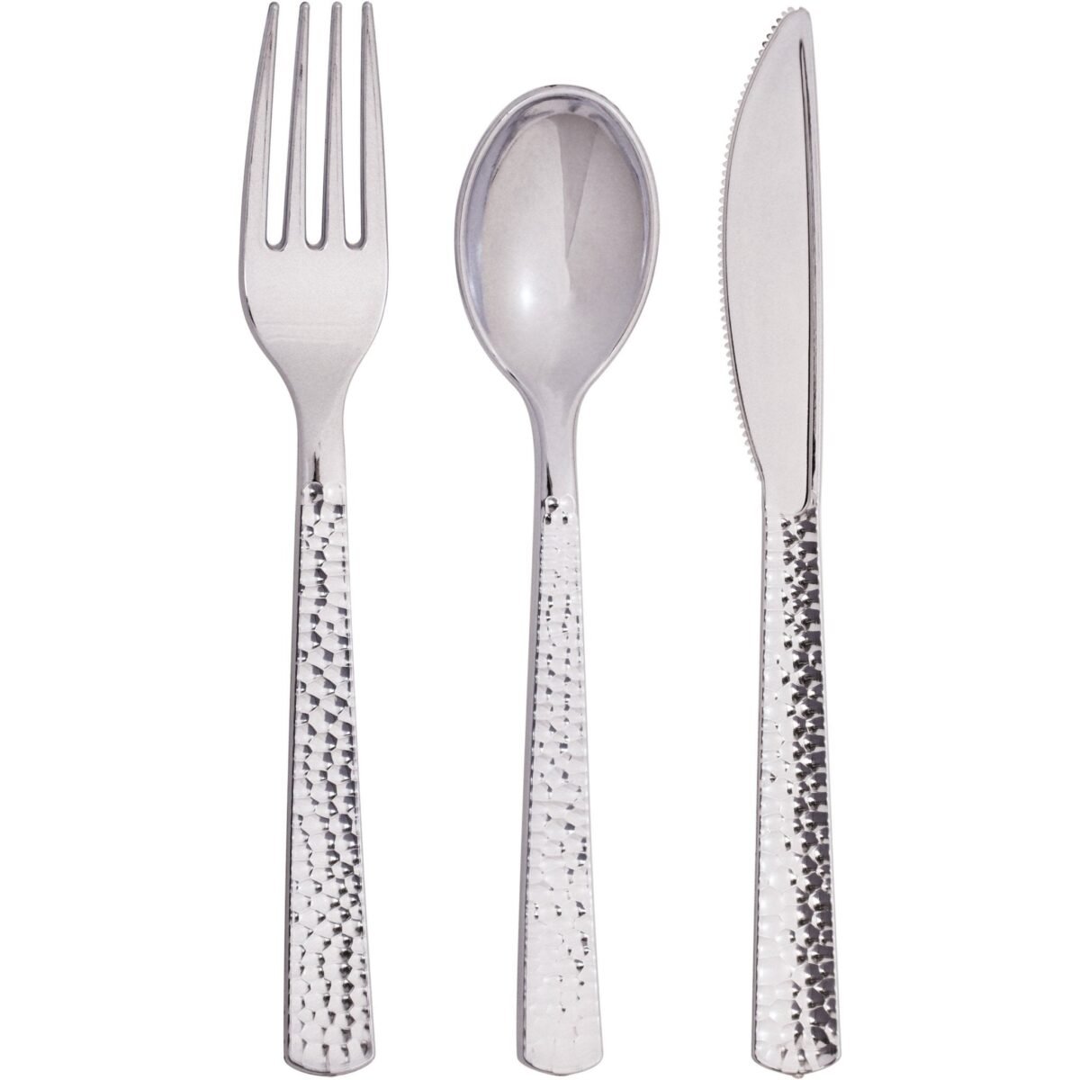 24-Set Hammered Silver Plastic Cutlery