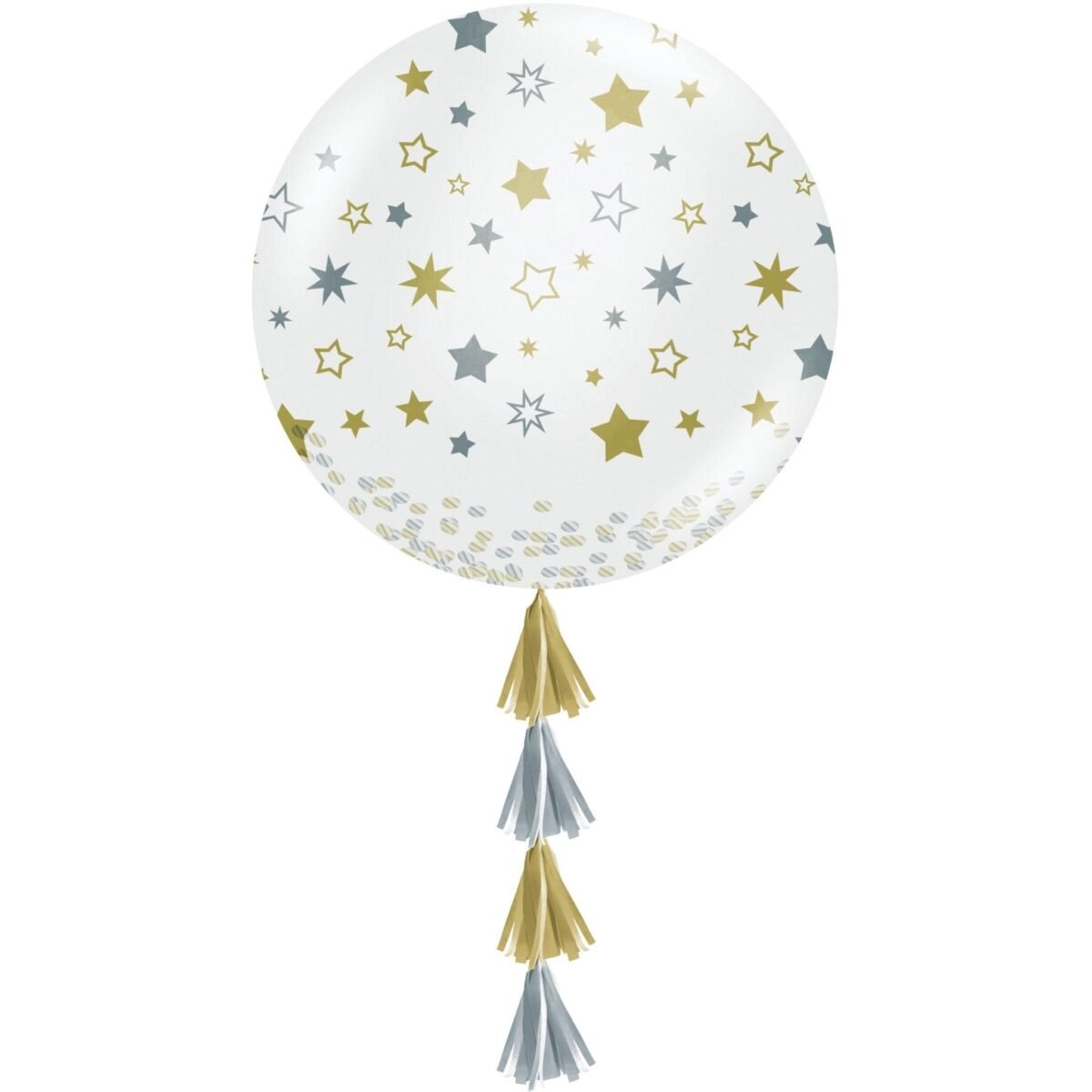 36" Gold & Silver Stars Latex Balloon with Tassels