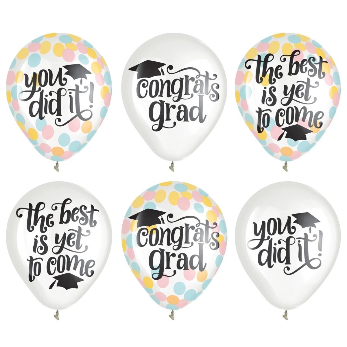 6 Graduation Pastel Confetti Balloons