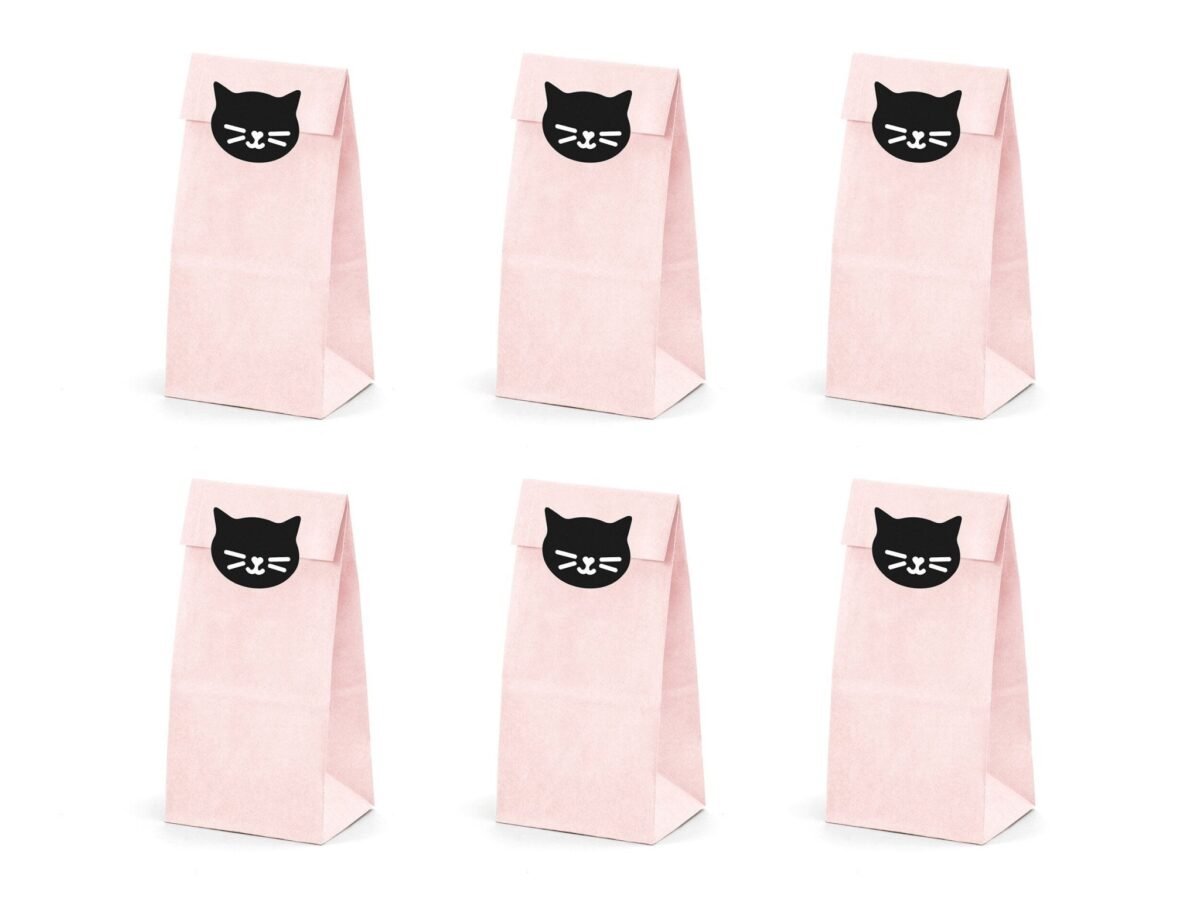 6 Pink Cat Party Favor Bags