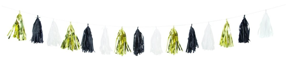 9ft  Black White Gold Tissue Garland