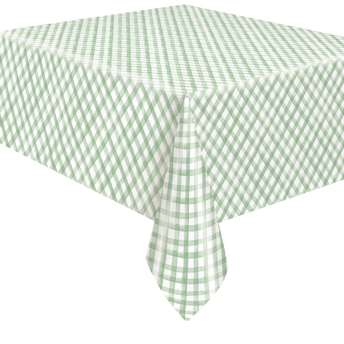 Mint Green Gingham Felt-Lined Plastic Table Cover 54" x 84"
