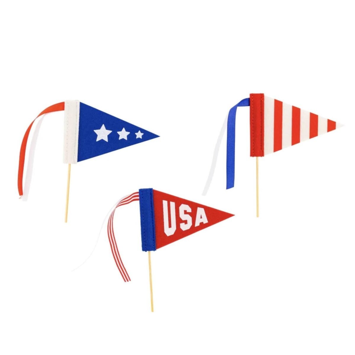 USA Mini Felt Flag Cake Toppers 3ct